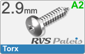 RVS Plaatschroef Din 7981 Tx Din 7981tx  A2  2,9