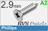 RVS Plaatschroef Din 7982 H Din 7982h  A2  2,9