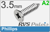 RVS Plaatschroef Din 7982 H Din 7982h  A2  3,5