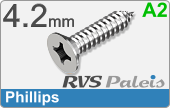 RVS Plaatschroef Din 7982 H Din 7982h  A2  4,2