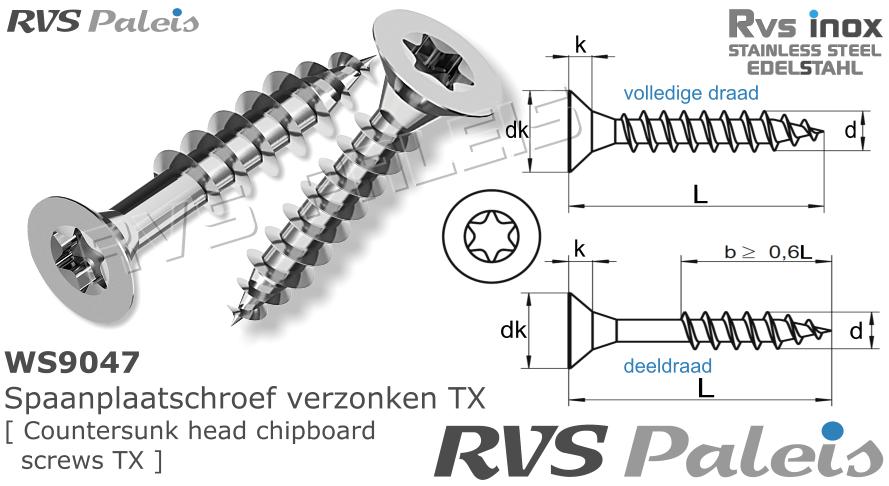 RVS Schroef Ws 9047 - A2 - 4,5
