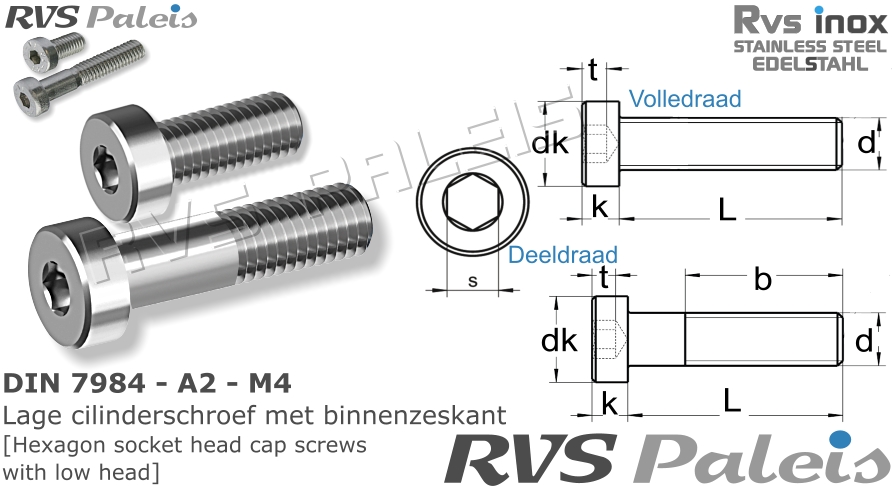 RVS Schroef Din 7984 - A2 - M4