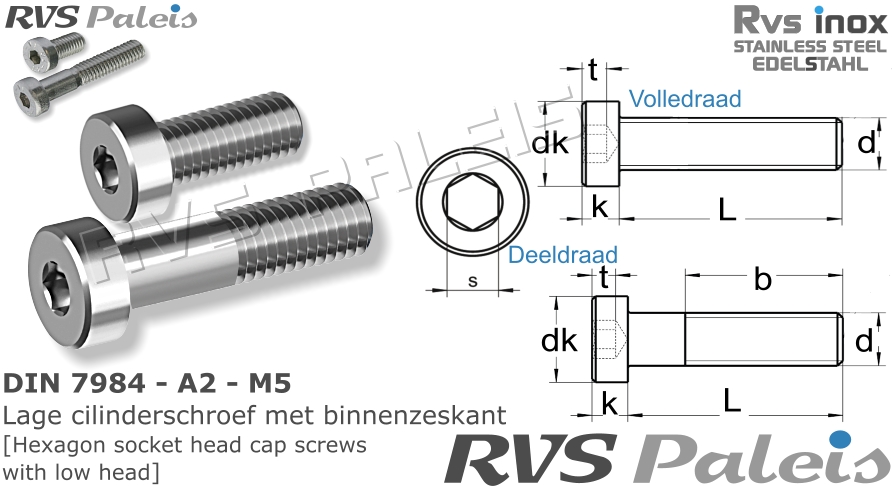 RVS Schroef Din 7984 - A2 - M5