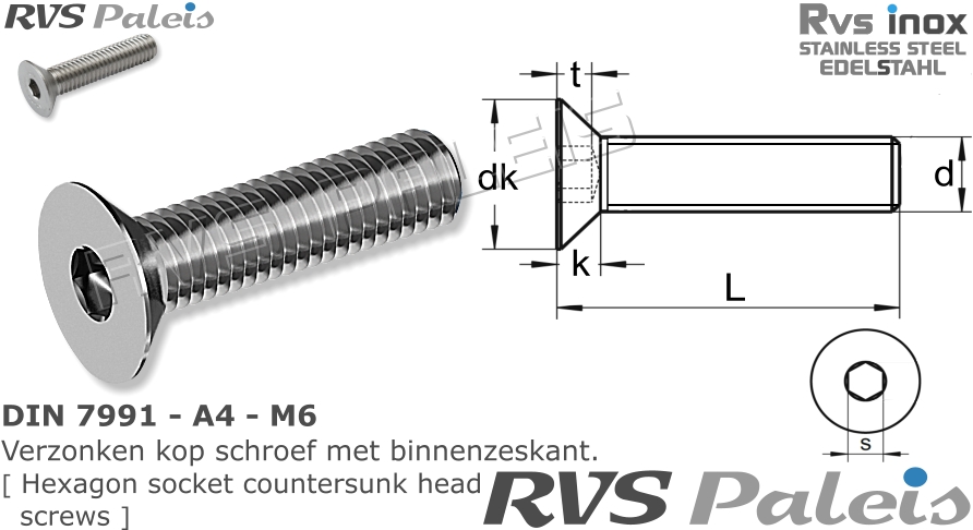 RVS Schroef Din 7991 - A4