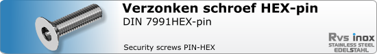 RVS  Veiligheidsschroeven Din 7991 Pin Hex