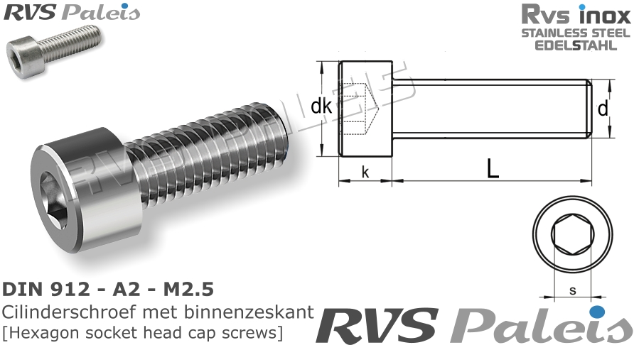 RVS Schroef Din 912 - A2