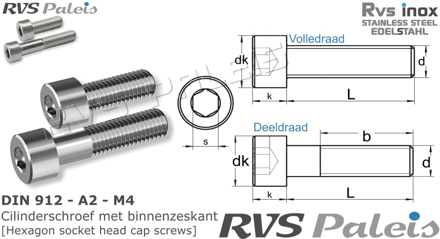 RVS Schroef Din 912 - A2