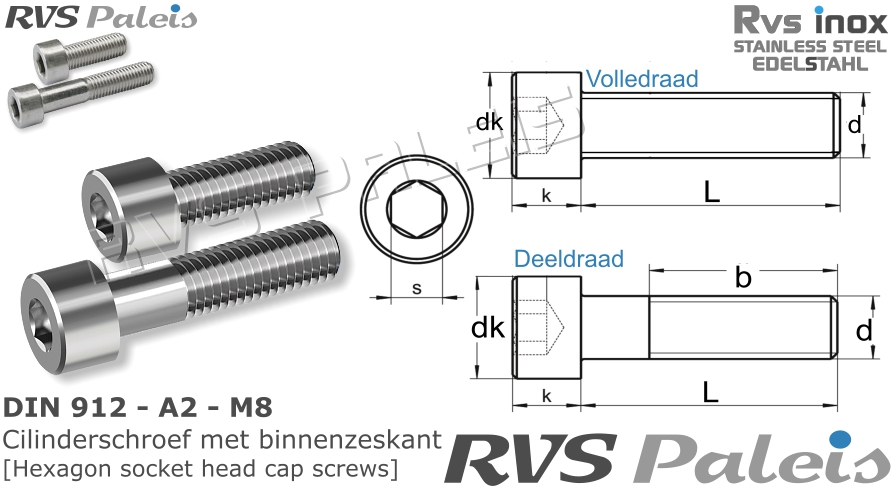 RVS Schroef Din 912 - A2