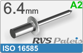 RVS  Blindklinknagel Dicht Iso 16585  A2  6,4