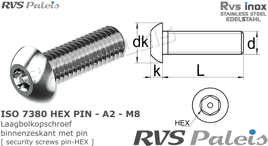 RVS  Iso 7380 Pin Hex - M8