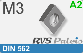 RVS  Vierkantmoeren Din 562 M3