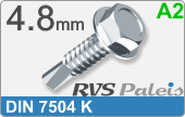 RVS Plaatschroef Din 7504k Din 7504k  A2  4,8