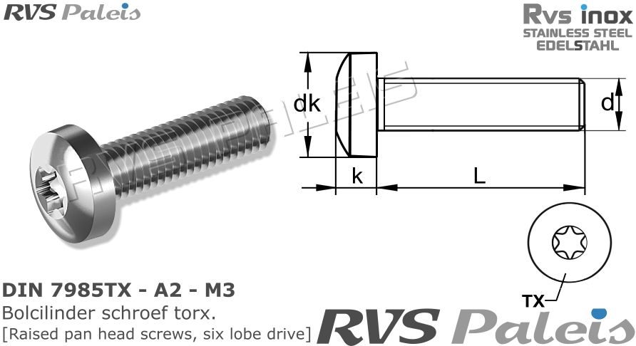 RVS Schroef Din 7985tx - A2 - M3