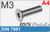 RVS Schroef Binnenzeskant Din 7991 M3