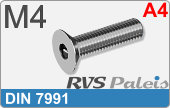 RVS Schroef Binnenzeskant Din 7991 M4