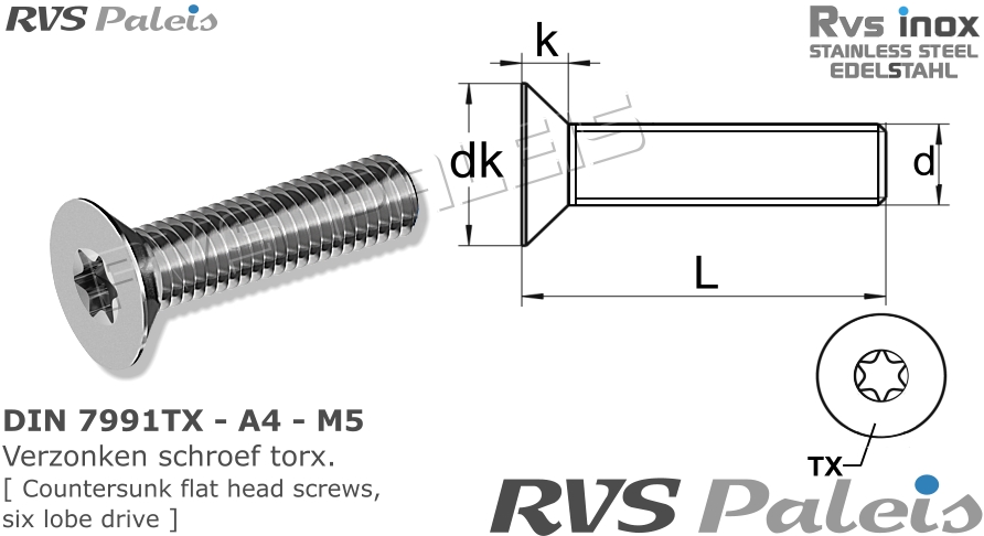 RVS Schroef Din 7991tx - A4 - M5