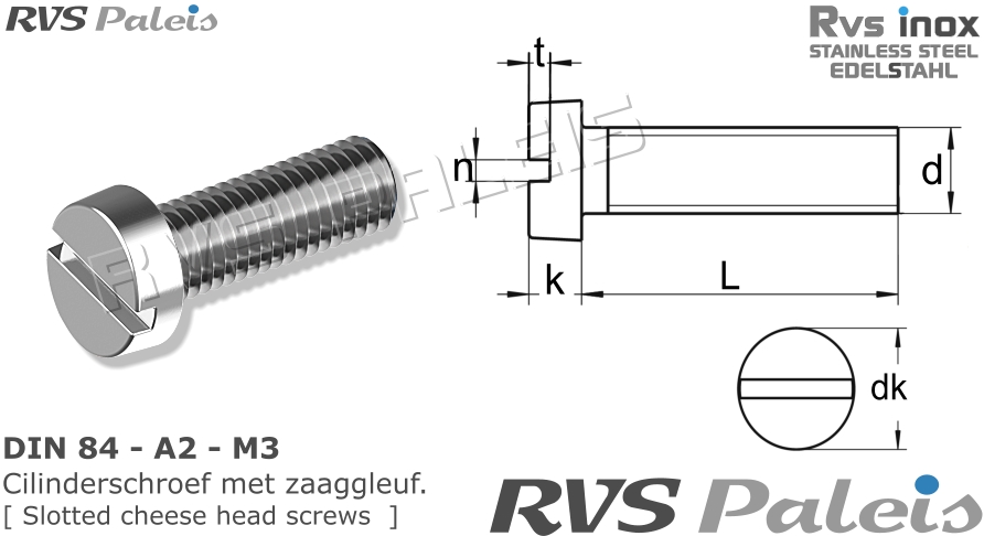 RVS Schroef Din 84 - A2 - M3