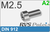 RVS Schroef Binnenzeskant Din 912 M2,5