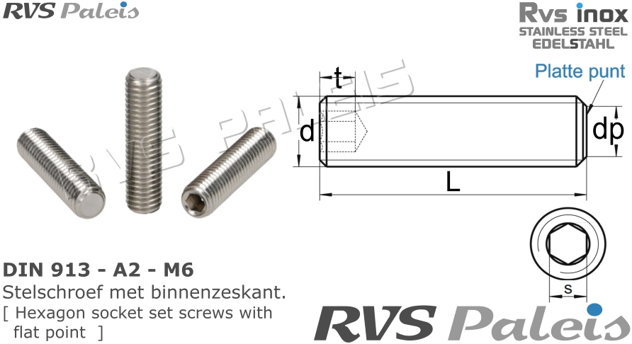 RVS Schroef Din 913 - A2 - M6