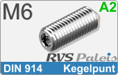 RVS Schroef Binnenzeskant Din 914 M6