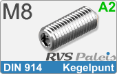 RVS Schroef Binnenzeskant Din 914 M8