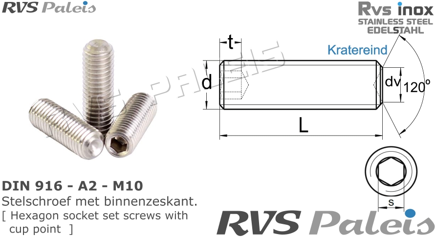 RVS Schroef Din 916 - A2 - M10