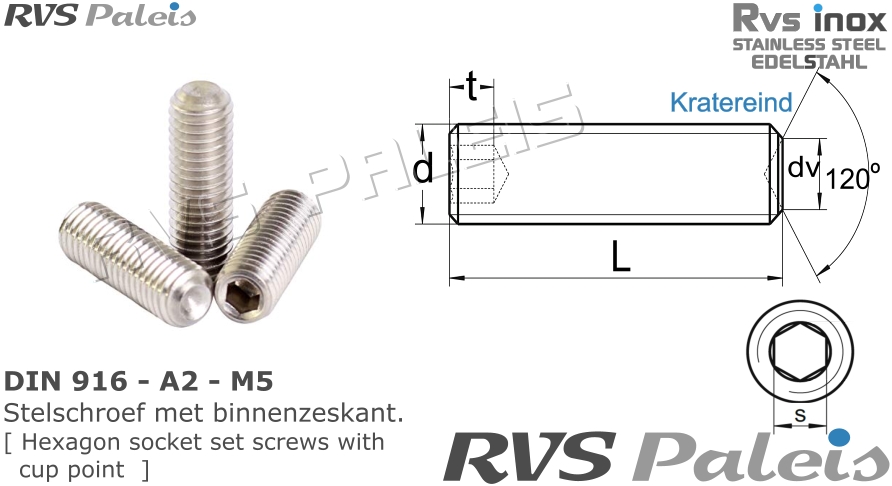 RVS Schroef Din 916 - A2 - M5
