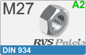 RVS  Zeskant Moeren Din 934 M27