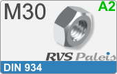 RVS  Zeskant Moeren Din 934 M30