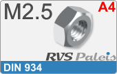 RVS  Zeskant Moeren Din 934 M2,5