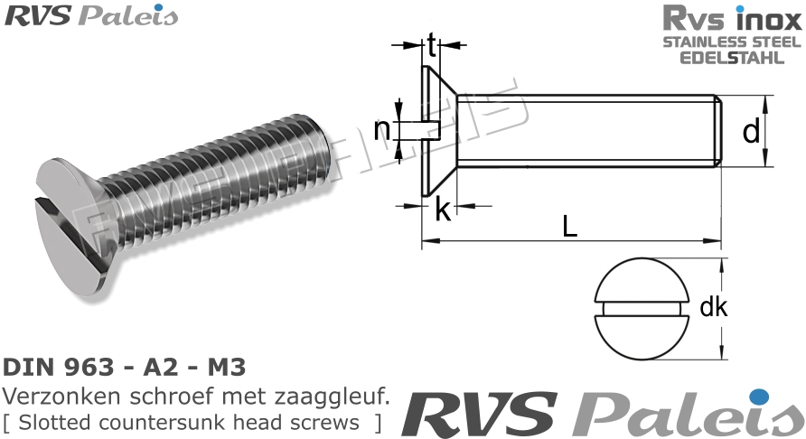 RVS Schroef Din 963 - A2 - M3