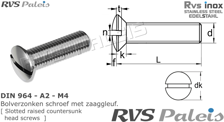 RVS Schroef Din 964 - A2 - M4