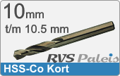 RVS  Spiraalboren Hss-co Korte Uitvoering 10,5mm