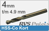 RVS  Spiraalboren Hss-co Korte Uitvoering 4,9mm