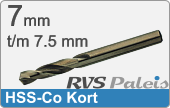 RVS  Spiraalboren Hss-co Korte Uitvoering 7,5mm