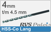 RVS  Spiraalboren Hss-co Lange Uitvoering 4,5mm