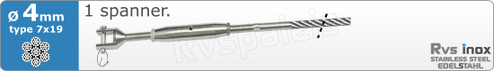 RVS  Geassembleerde Kabel 4mm(7x19) 1xm82757x194