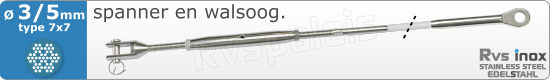RVS  Geassembleerde Kabel 3-5mm(7x7) M8275m83177x735