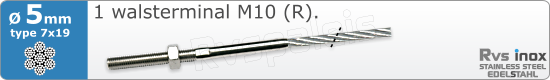 RVS  Geassembleerde Kabel 5mm(7x19) 1xm83207x195