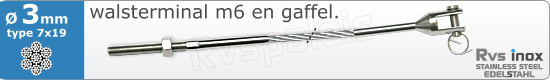 RVS  Geassembleerde Kabel 3mm(7x19) M8320m83167x193