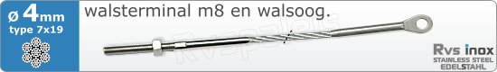 RVS  Geassembleerde Kabel 4mm(7x19) M8320m83177x194