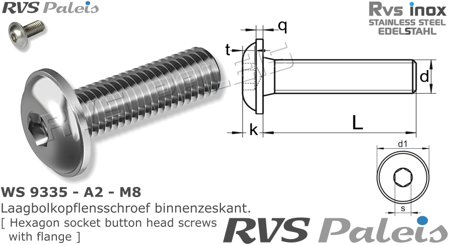 RVS Schroef Ws 9335 - A2 - M8